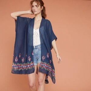 Summer & Rose Kimono Navy Blue Embroidered Women’s One Size